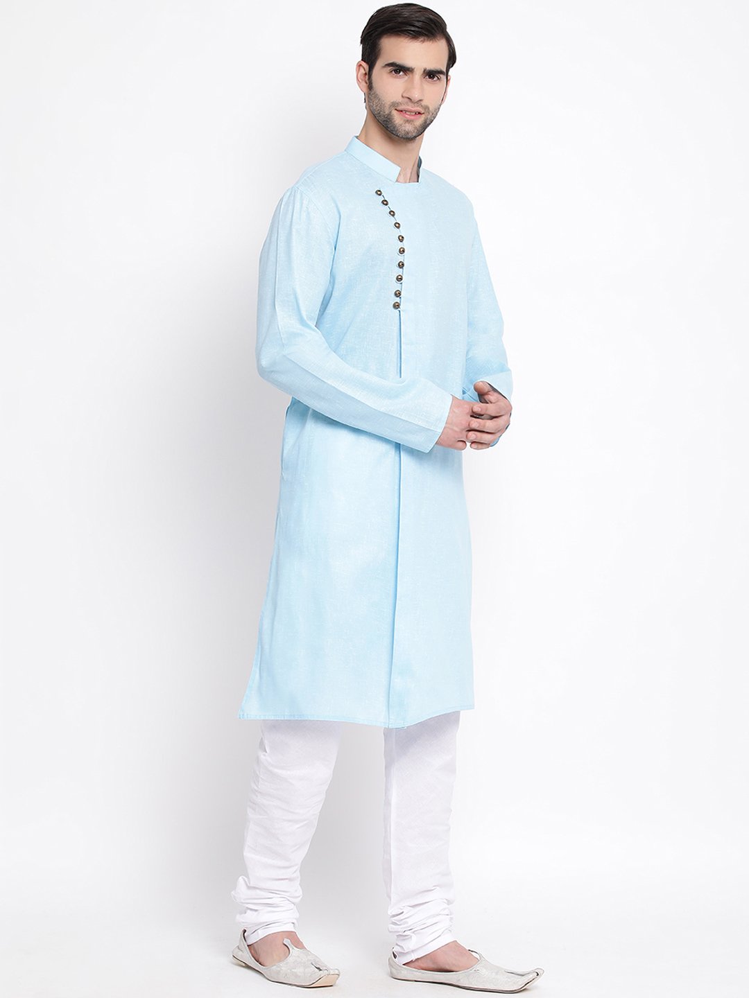 Men's Blue Mix Cotton Kurta and Pyjama Set