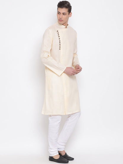 Men's Cream Mix Cotton Kurta and Pyjama Set