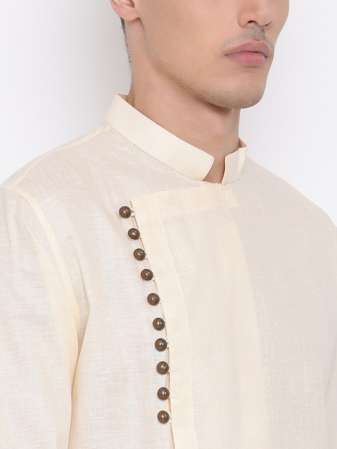 Men's Cream Mix Cotton Kurta and Pyjama Set