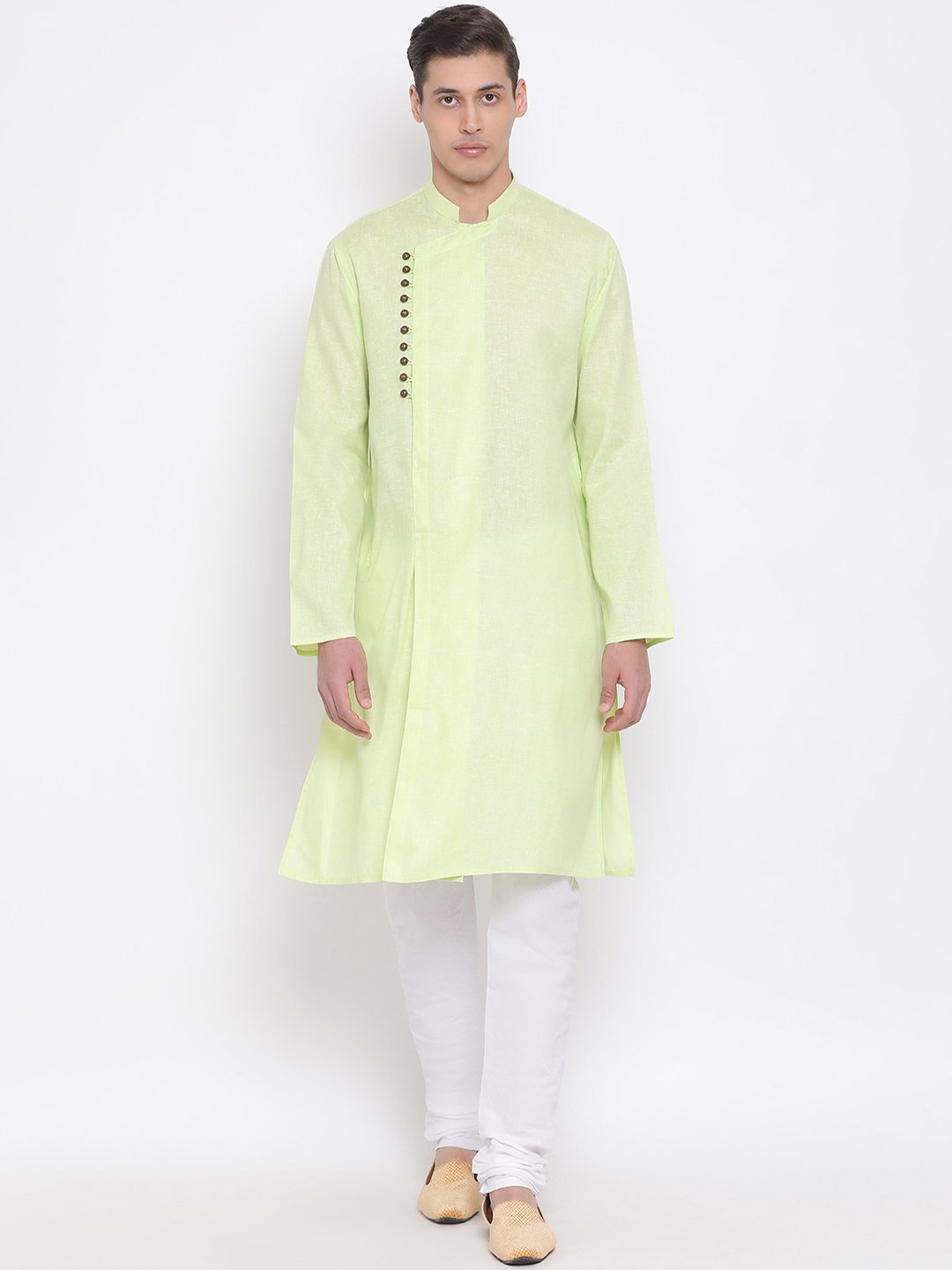 Men's Green Mix Cotton Kurta and Pyjama Set