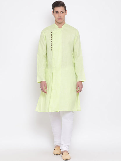 Men's Green Mix Cotton Kurta and Pyjama Set