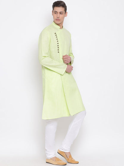 Men's Green Mix Cotton Kurta and Pyjama Set