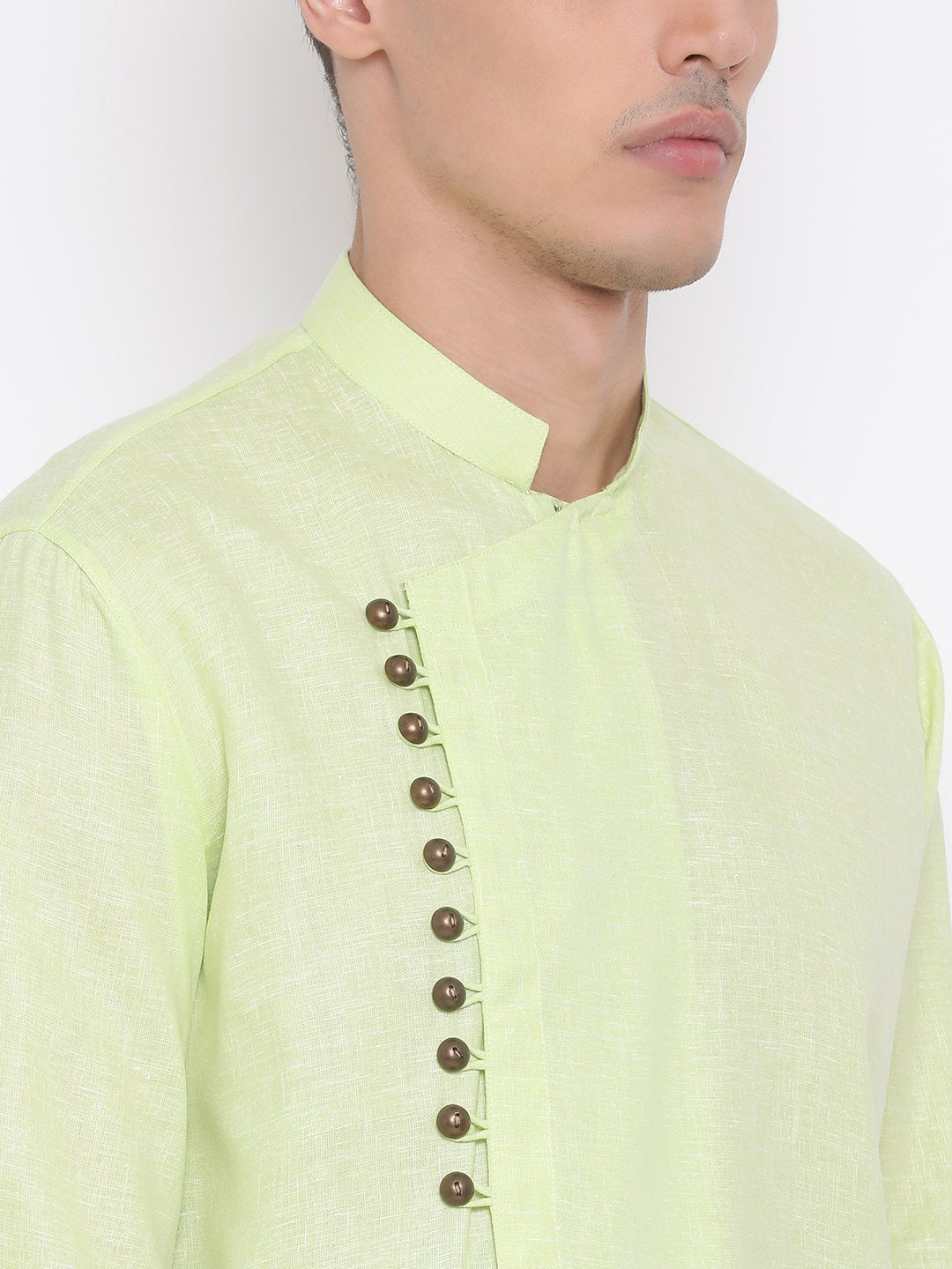 Men's Green Mix Cotton Kurta and Pyjama Set