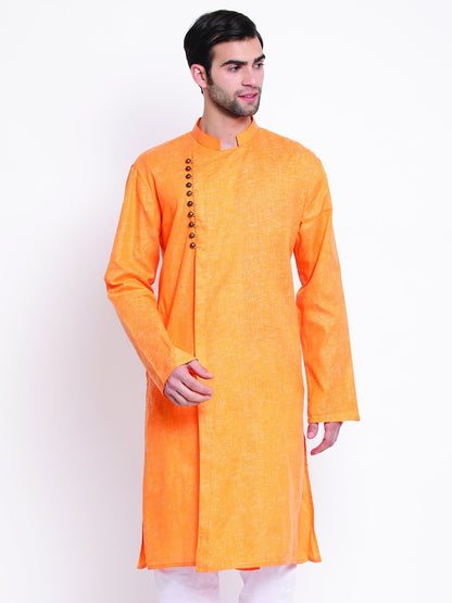 Men's Orange Mix Cotton Kurta