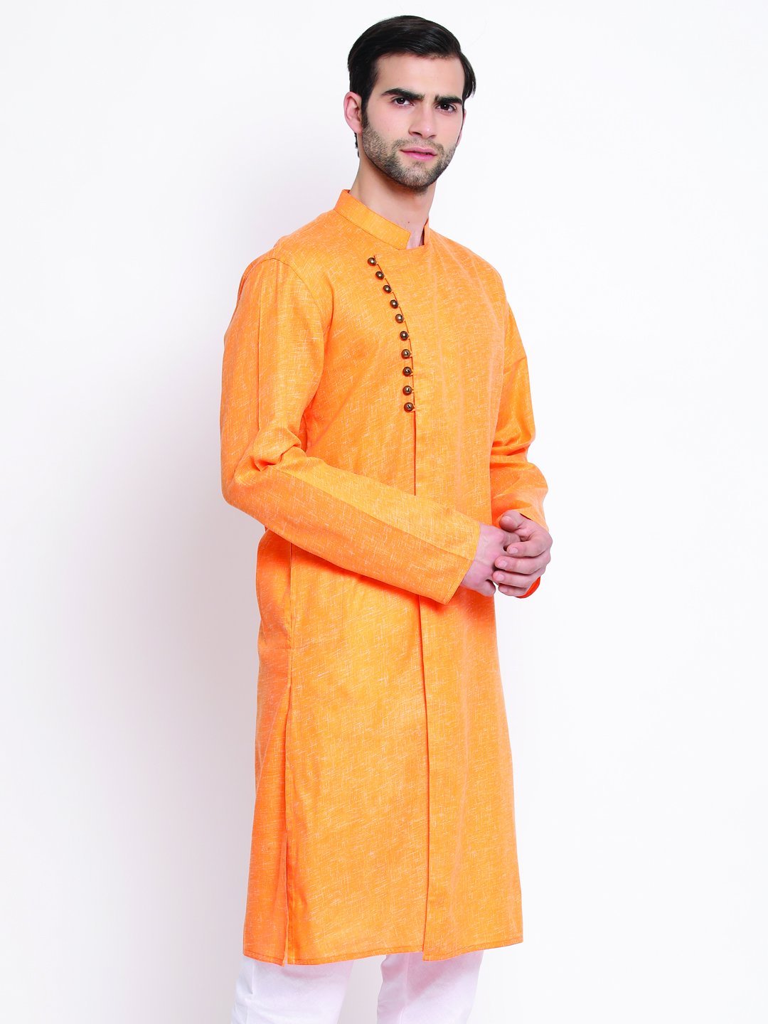 Men's Orange Mix Cotton Kurta