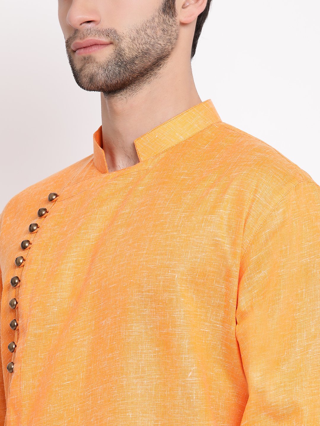 Men's Orange Mix Cotton Kurta