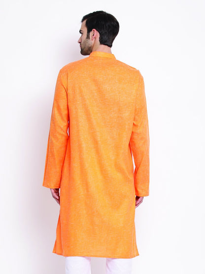 Men's Orange Mix Cotton Kurta