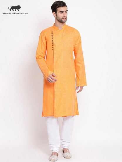 Men's Orange Mix Cotton Kurta and Pyjama Set