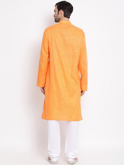 Men's Orange Mix Cotton Kurta and Pyjama Set