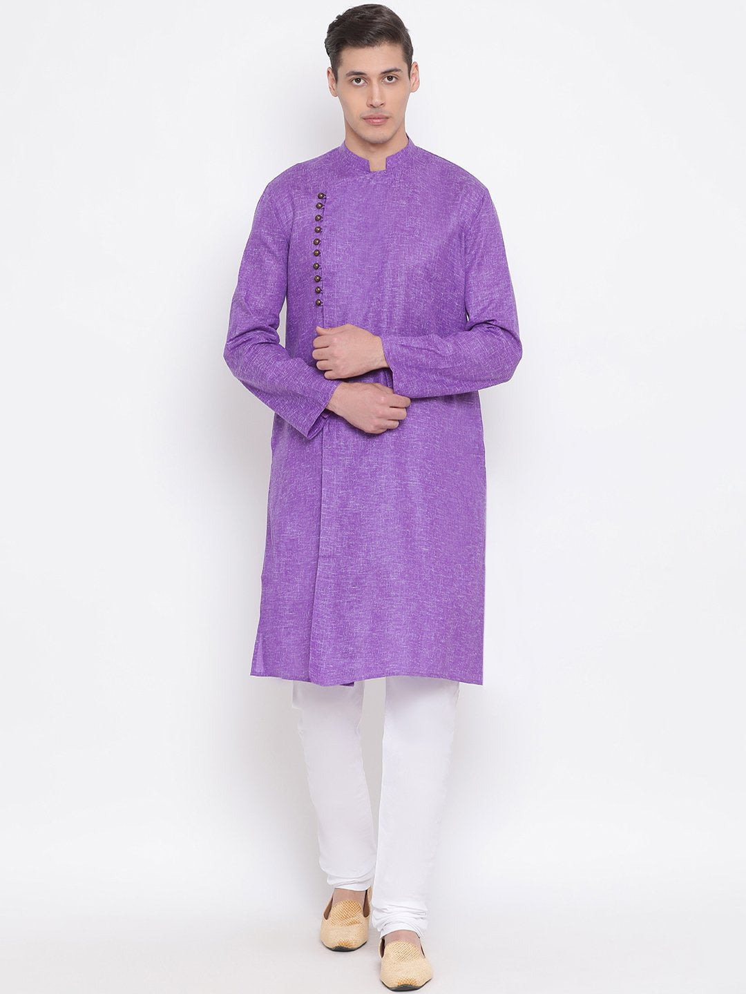 Men's Purple Mix Cotton Kurta and Pyjama Set