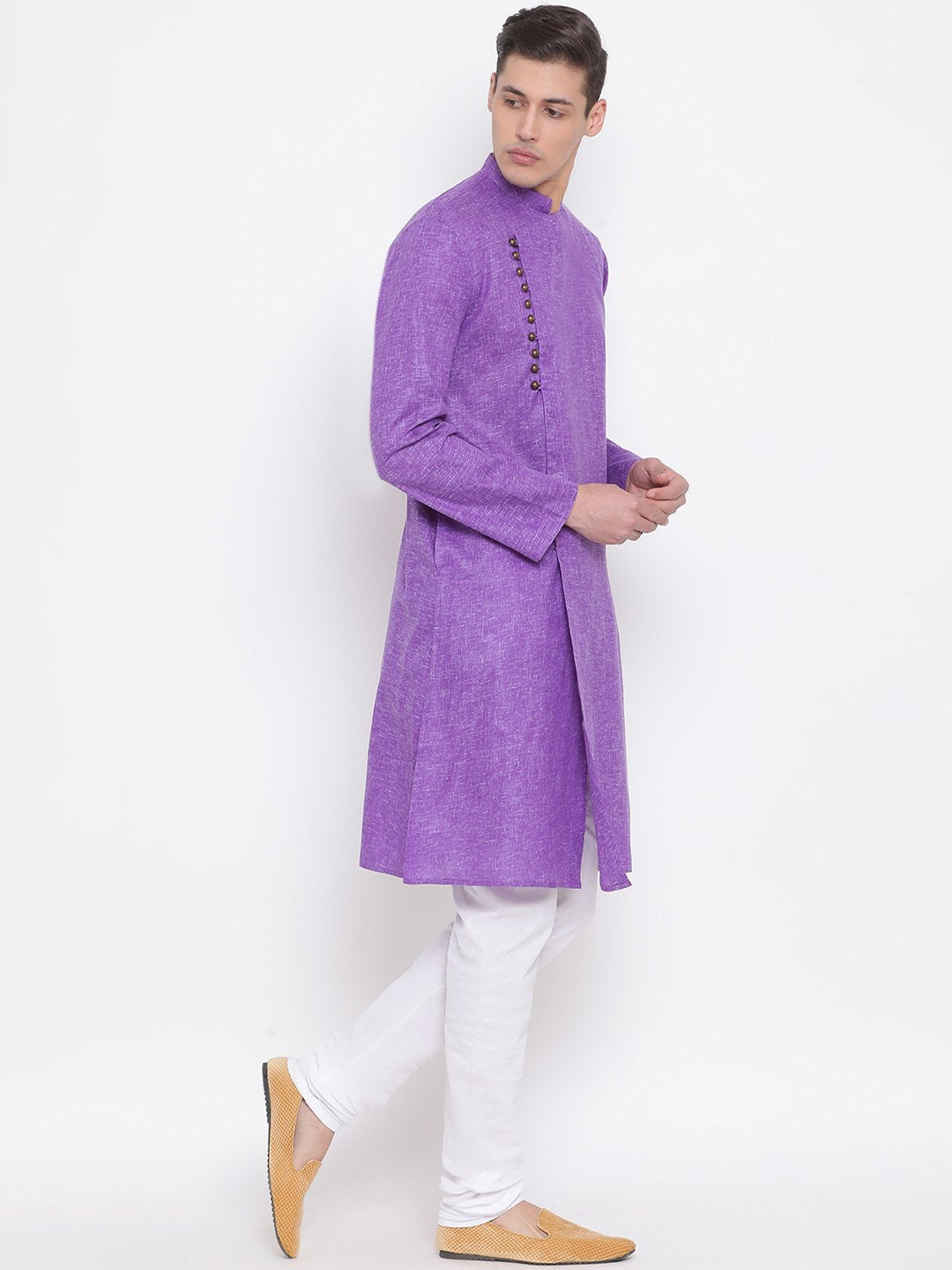 Men's Purple Mix Cotton Kurta and Pyjama Set