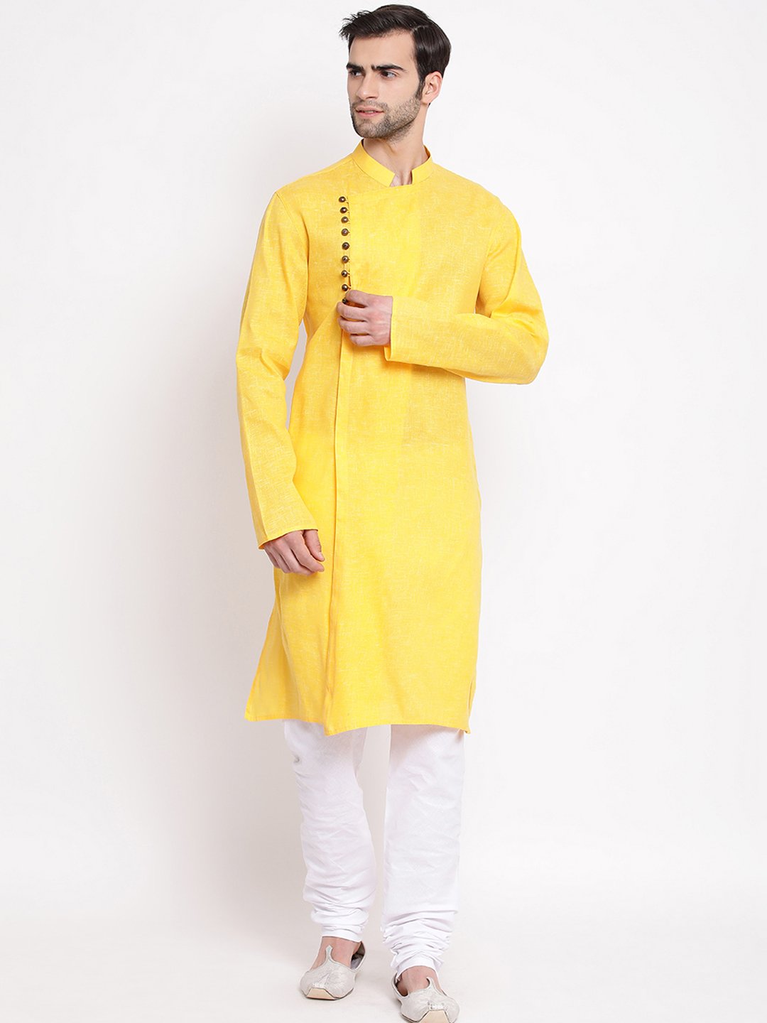 Men's Yellow Mix Cotton Kurta and Pyjama Set