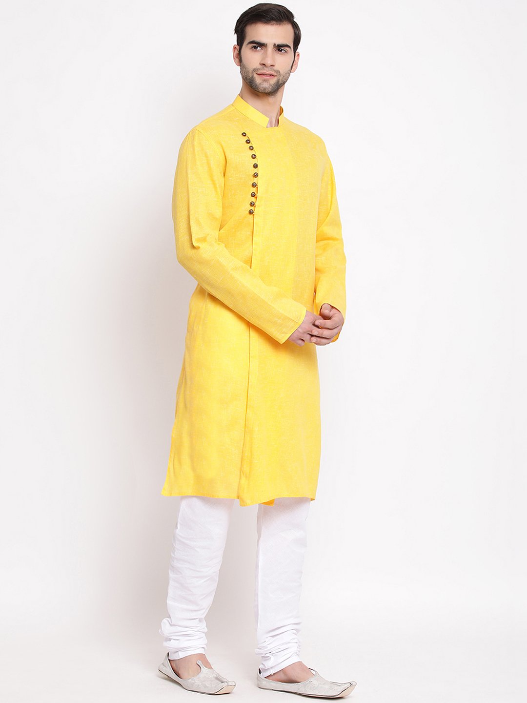 Men's Yellow Mix Cotton Kurta and Pyjama Set