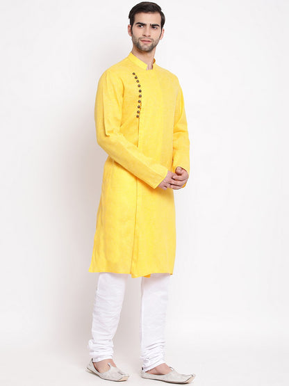 Men's Yellow Mix Cotton Kurta and Pyjama Set