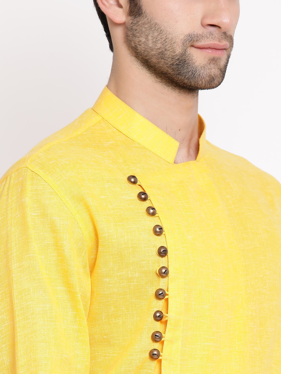 Men's Yellow Mix Cotton Kurta and Pyjama Set