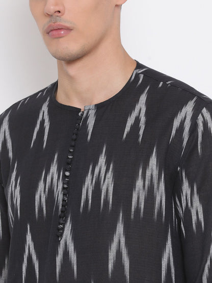 Men's Black Cotton Kurta and Pyjama Set