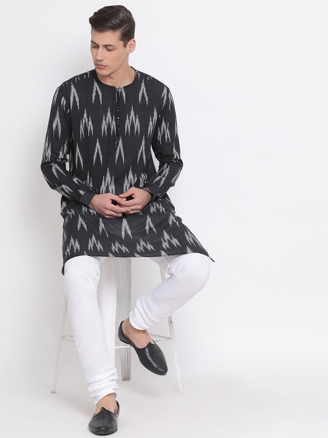 Men's Black Cotton Kurta and Pyjama Set