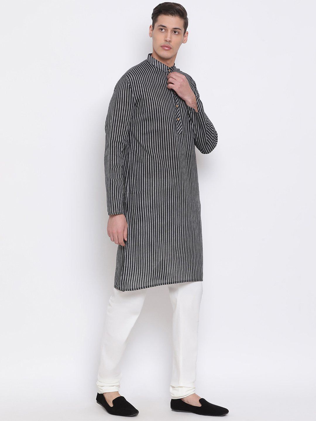 Men's Black Pure Cotton Kurta and Pyjama Set