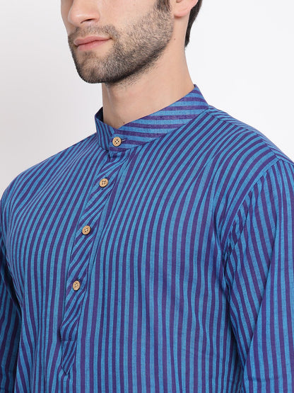 Men's Blue Pure Cotton Kurta and Pyjama Set