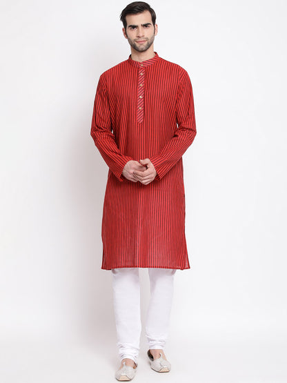 Men's Maroon Pure Cotton Kurta