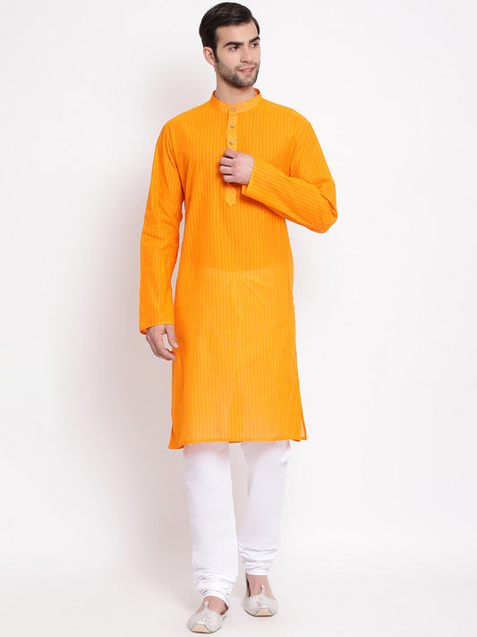 Men's Orange Pure Cotton Kurta and Pyjama Set