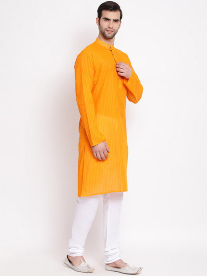 Men's Orange Pure Cotton Kurta and Pyjama Set