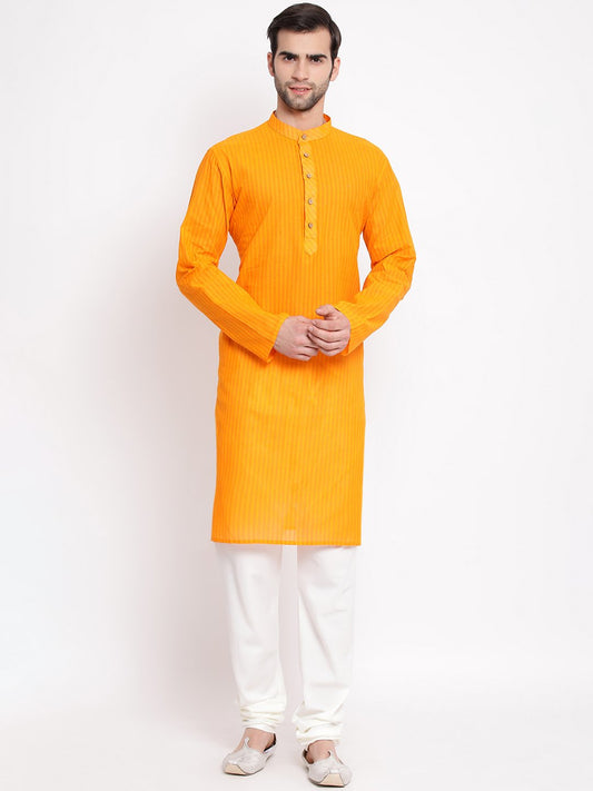 Men's Orange Pure Cotton Kurta and Pyjama Set