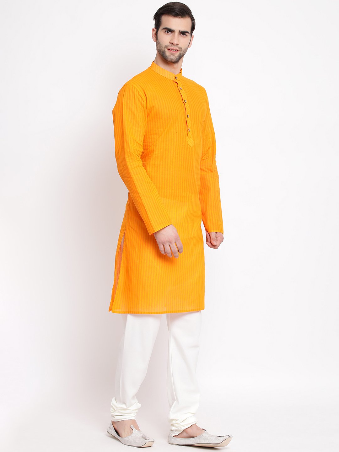 Men's Orange Pure Cotton Kurta and Pyjama Set