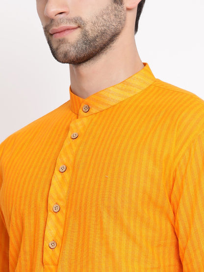 Men's Orange Pure Cotton Kurta and Pyjama Set