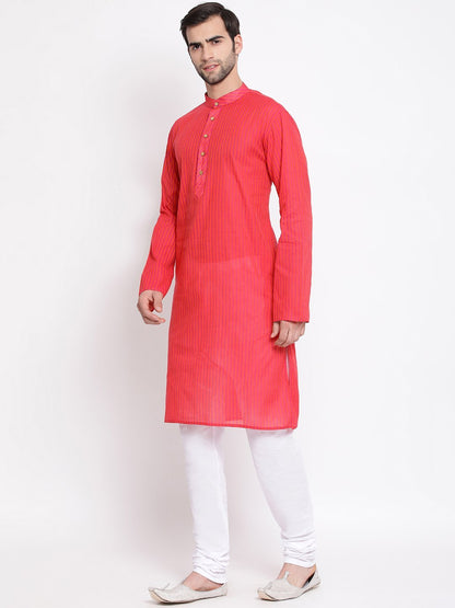 Men's Pink Pure Cotton Kurta and Pyjama Set