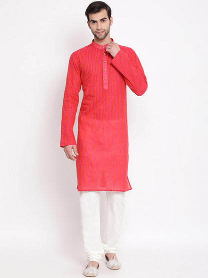 Men's Pink Pure Cotton Kurta and Pyjama Set