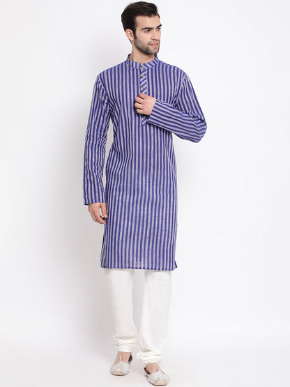 Men's Blue Pure Cotton Kurta and Pyjama Set