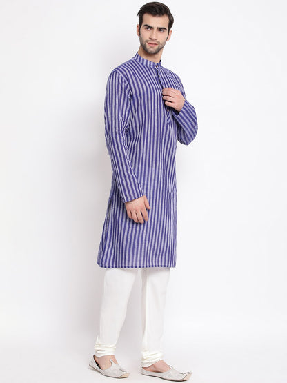 Men's Blue Pure Cotton Kurta and Pyjama Set