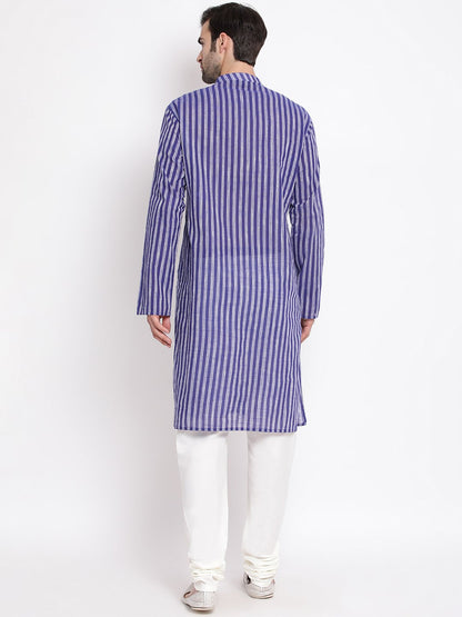 Men's Blue Pure Cotton Kurta and Pyjama Set