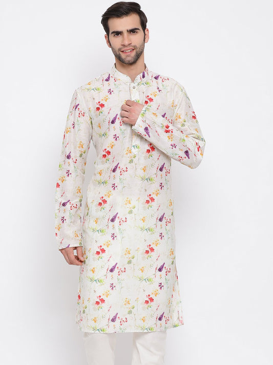 Men's Cream Cotton Blend Kurta