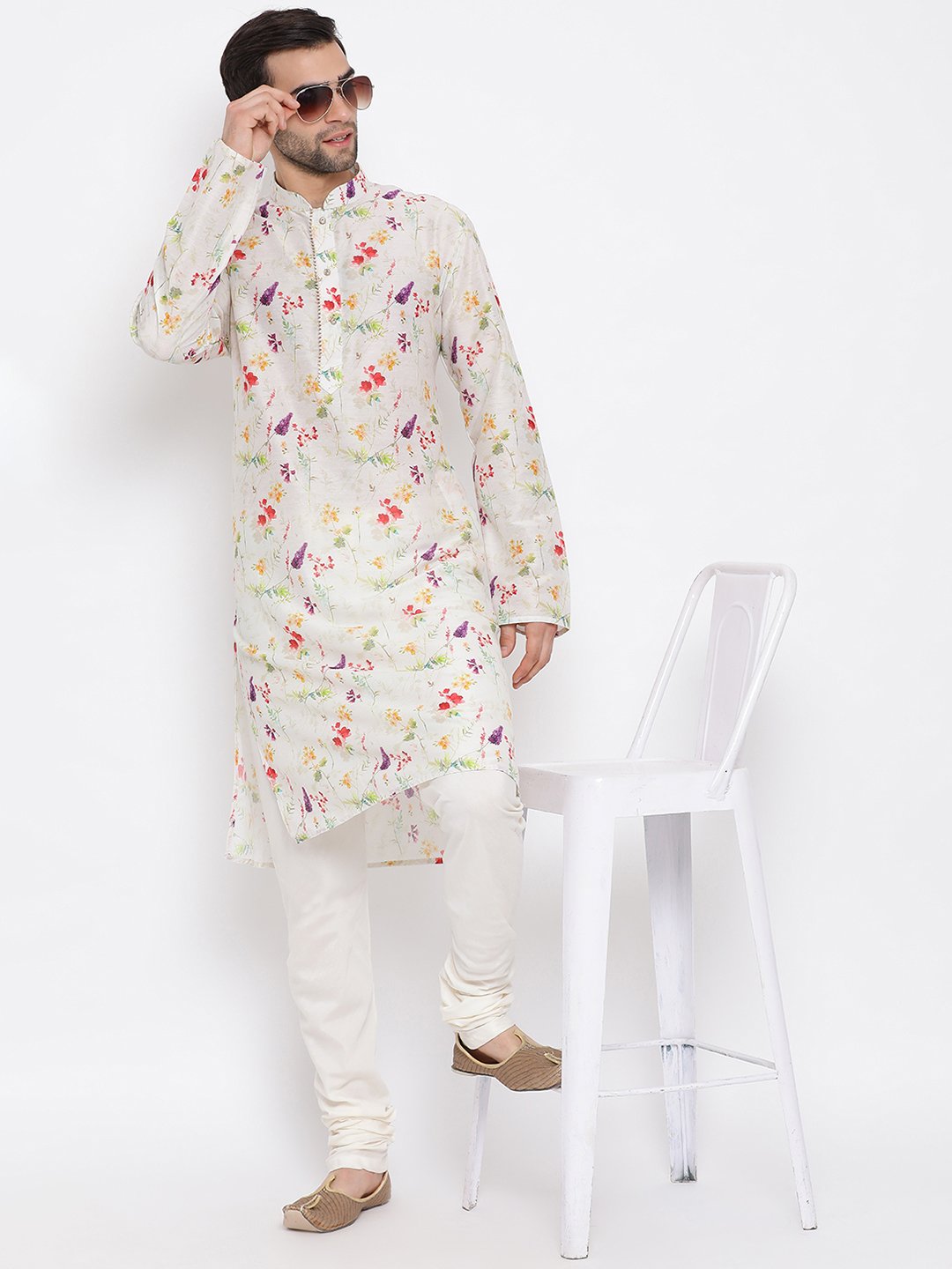 Men's Cream Cotton Blend Kurta