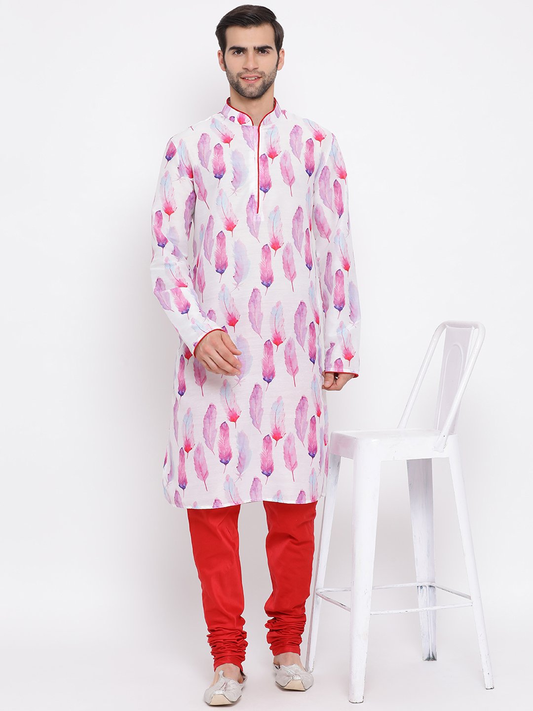 Men's Pink Cotton Blend Kurta