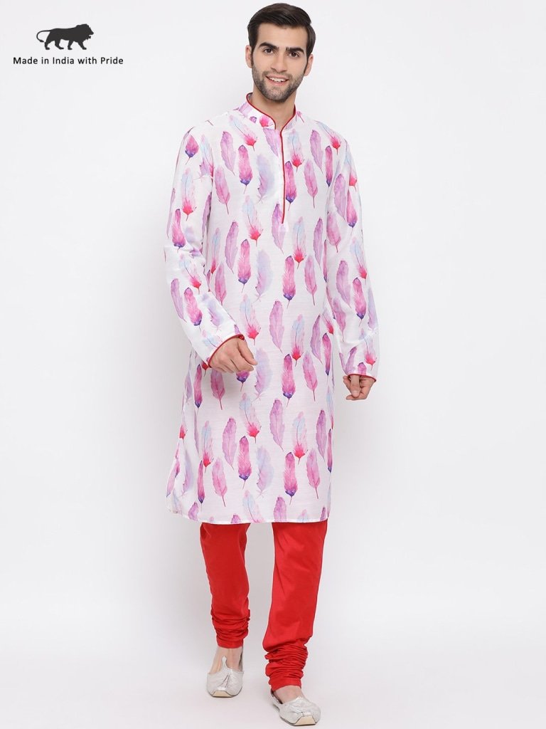 Men's Pink Cotton Blend Kurta and Pyjama Set