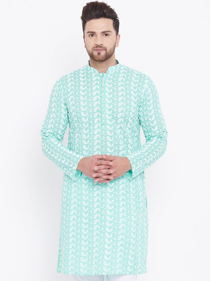 Men's Green Pure Cotton Chikankari Kurta