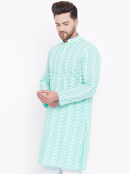 Men's Green Pure Cotton Chikankari Kurta