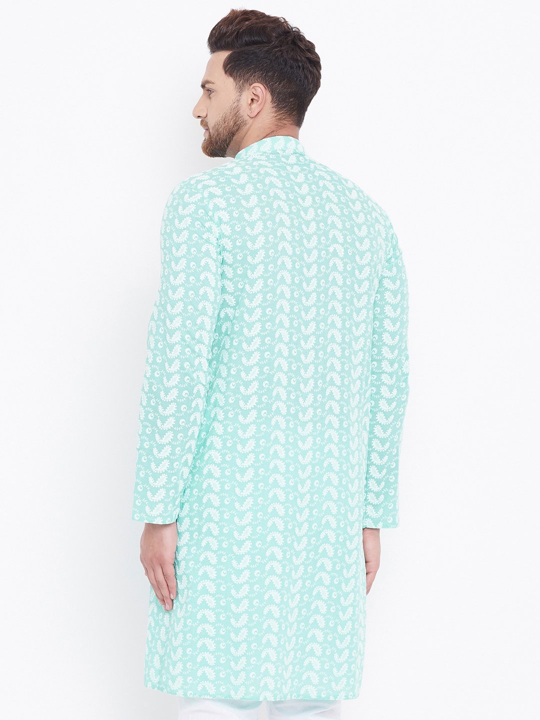 Men's Green Pure Cotton Chikankari Kurta