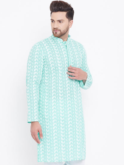 Men's Green Pure Cotton Chikankari Kurta