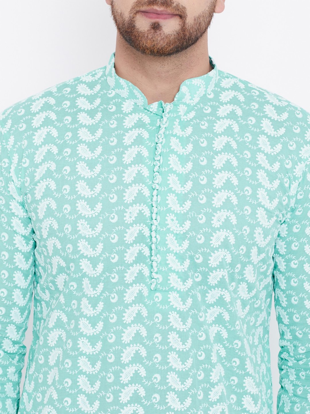 Men's Green Pure Cotton Chikankari Kurta