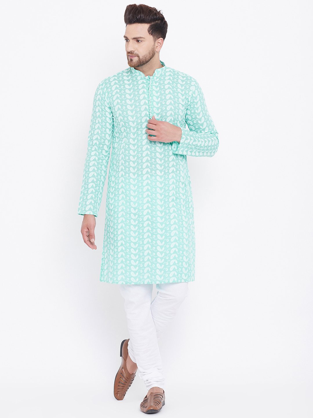 Men's Green Pure Cotton Chikankari Kurta