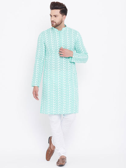 Men's Green Pure Cotton Chikankari Kurta