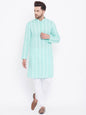 Men's Green and White Chikankari Kurta Pyjama Set