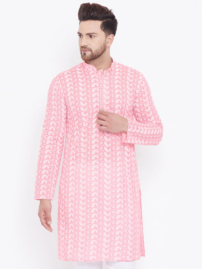 Men's Pink Pure Cotton Chikankari Kurta