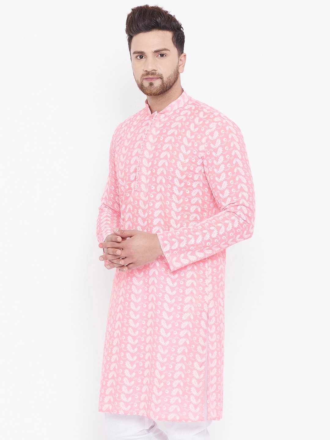 Men's Pink Pure Cotton Chikankari Kurta