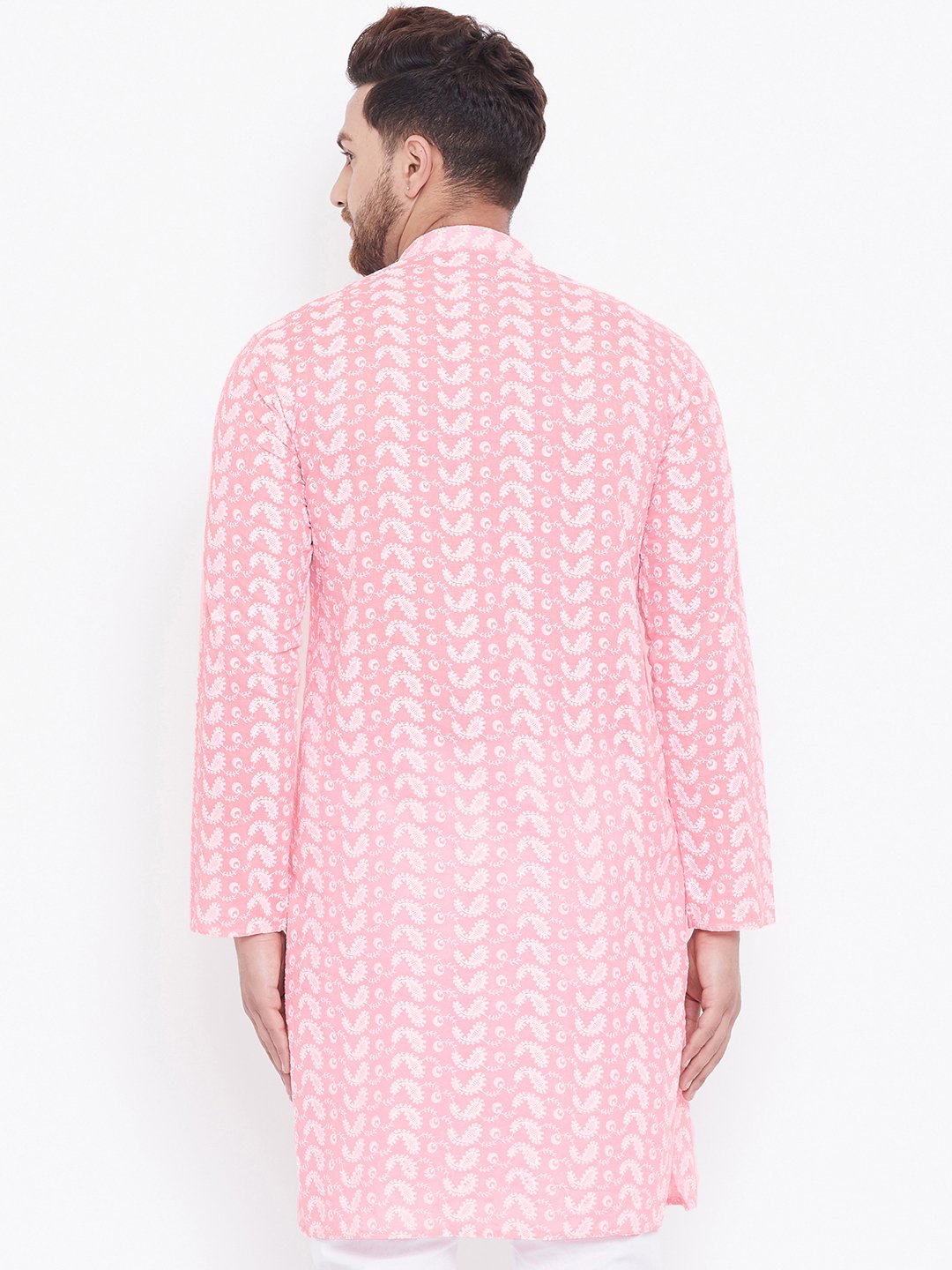 Men's Pink Pure Cotton Chikankari Kurta