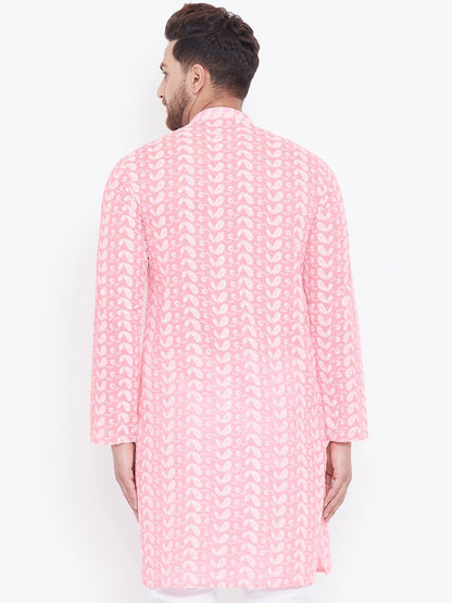 Men's Pink Pure Cotton Chikankari Kurta